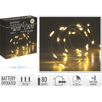 Silver wire 80 led lights 395cm - warm white, , medium