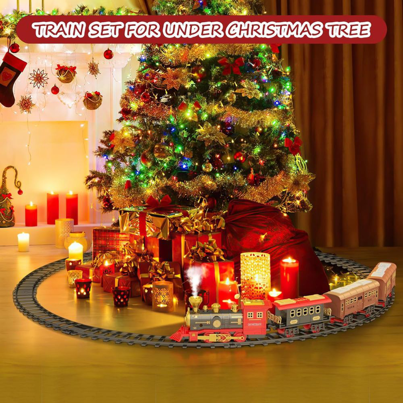 Product image: Ηλεκτρικό χριστουγεννιάτικο τρενάκι με φωτισμό, μουσική & καπνό 318cm περίμετρος, , medium-null