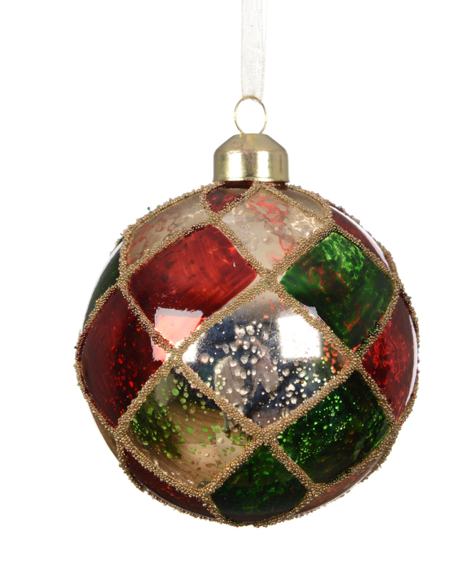 Bauble glass antique finish with bead cross d8cm - bauble-null