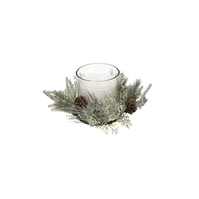 White candle in jar with christmas decoration 210gr, , medium