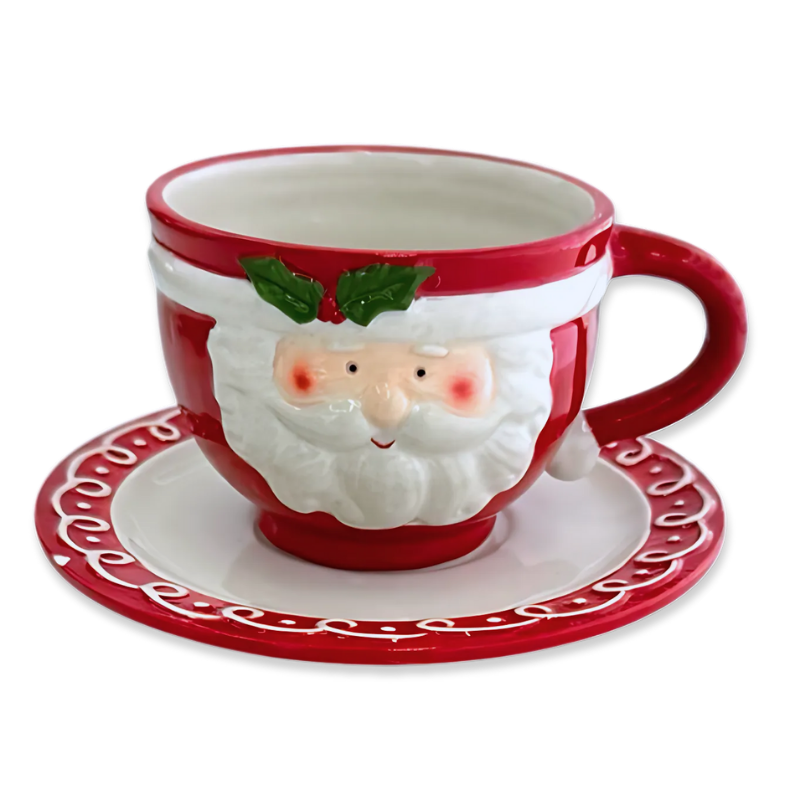 Product image: Xmas ceramic santa cup with plate 16x16x8.5cm, , medium-null