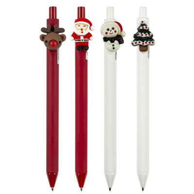 4 pieces automatic ball pen "christmas" blue ink 0.7mm (assorted), , medium