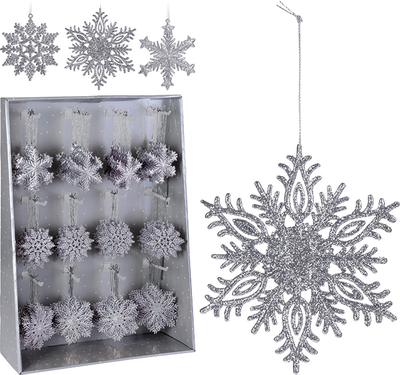 Hanging decoration with glitter 10cm silver - assorted designs, , medium