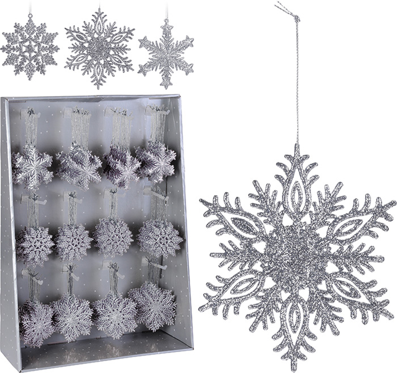 Product image: Hanging decoration with glitter 10cm silver - assorted designs, , medium-null
