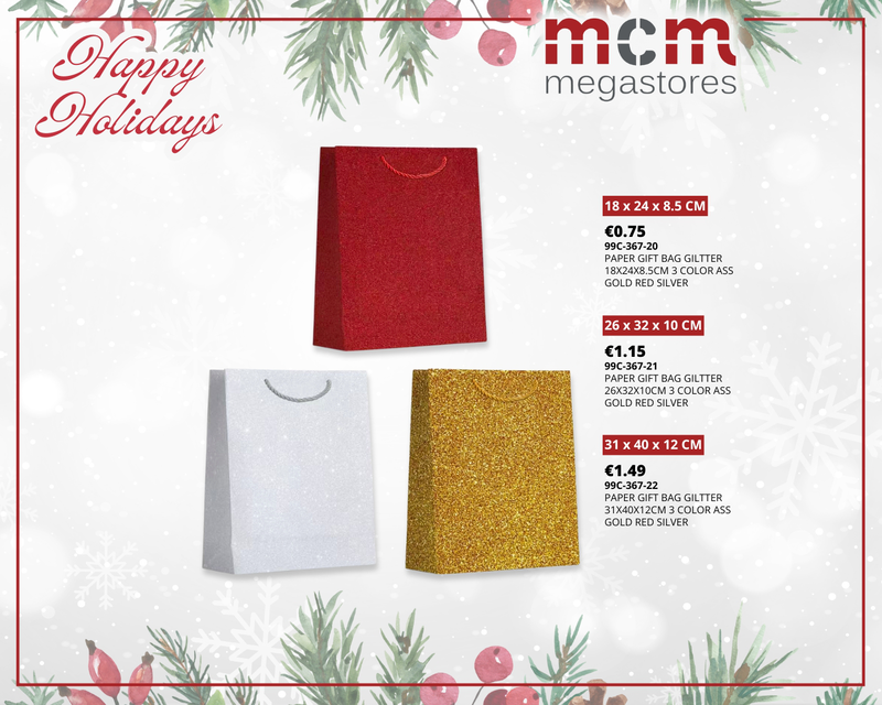 Paper gift bag plain glitter 18x24x8.5cm (1pc random selection), , medium-null