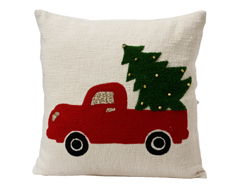 Cushion eg cotton 95%  red van with tree, , medium-null