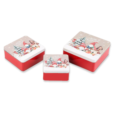 Xmas tin boxes square 3pcs set 17.5x7.5cm 14.5x7cm 11.5x6.5cm, , medium
