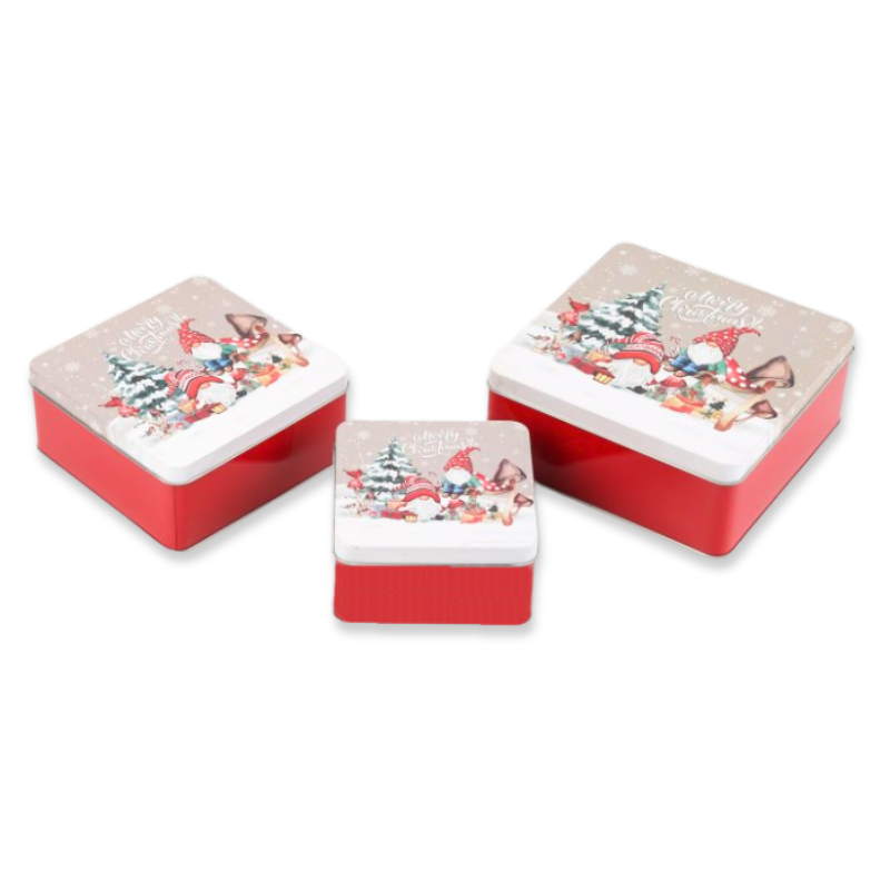 Product image: Xmas tin boxes square 3pcs set 17.5x7.5cm 14.5x7cm 11.5x6.5cm, , medium-null