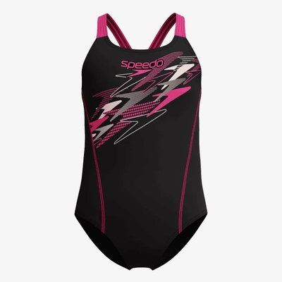 Speedo junior medley logo medalist swimsuit, Black-pink, medium