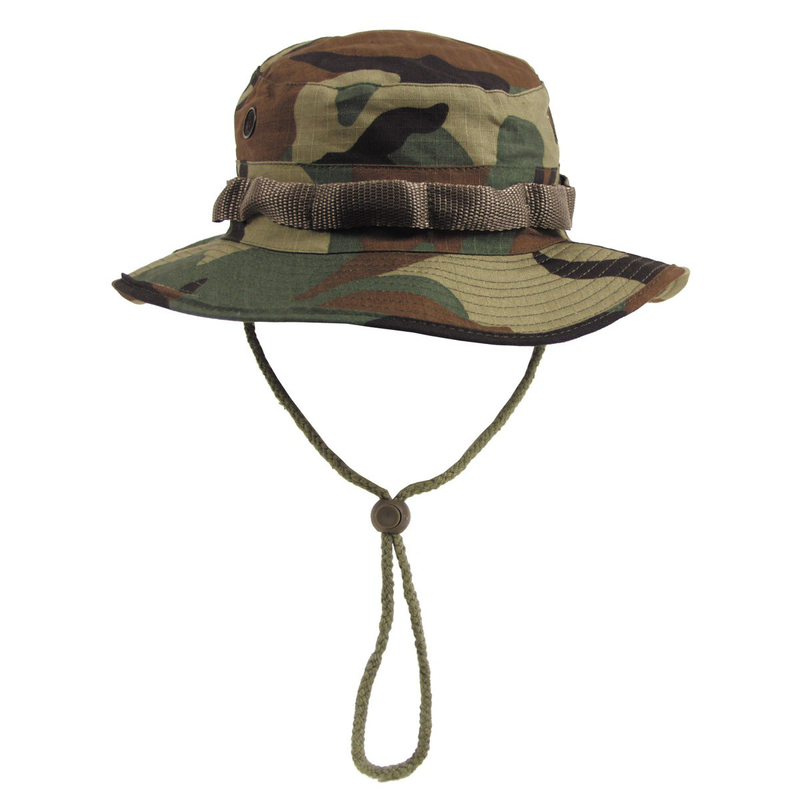 Mfh us gi bush hat, chin strap, gi boonie, rip stop, woodland - large-null