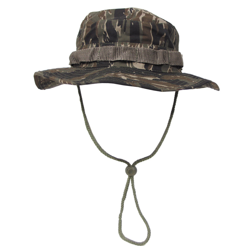 Mfh us gi bush hat, chin strap, gi boonie, rip stop, tiger stripe - medium-null