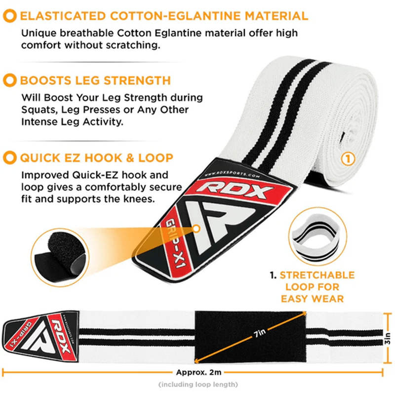 Rdx gym knee wraps k1 white, , medium-null