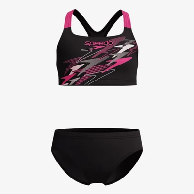 Speedo junior medley log racerback swimsuit, Black-pink, medium