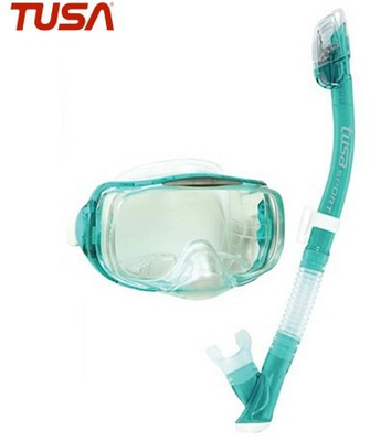 Tusa mask and snorkel set, Clear Green, medium