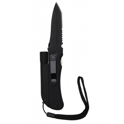 Survival knife with light, Black, medium