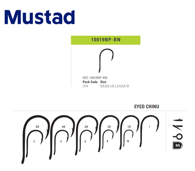 Mustad 10019np-bn eyed chinu (size: 5/0, pack: 10pcs) - clone, , medium