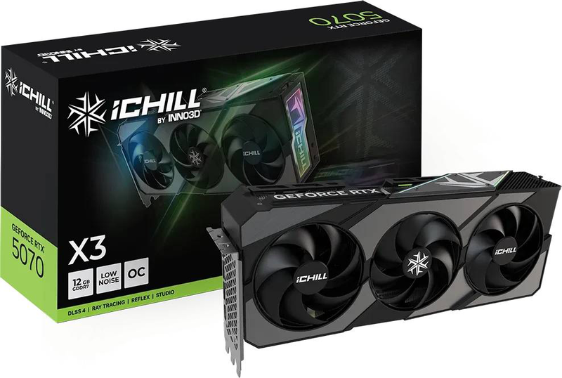 Inno3d geforce RTX 5070 ichill x3 12GB gddr7 graphics card 192-bit pcie 5.0 dlss 4 HDMI 2.1b 3x displayport 2.1b-null