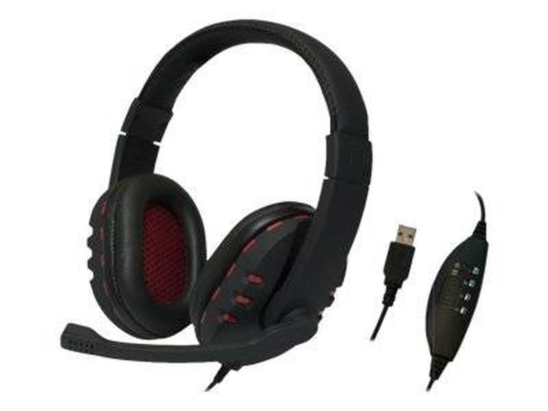 Logilink hs0033 USB stereo headset over-head wired headphones with flexible boom microphone black-null