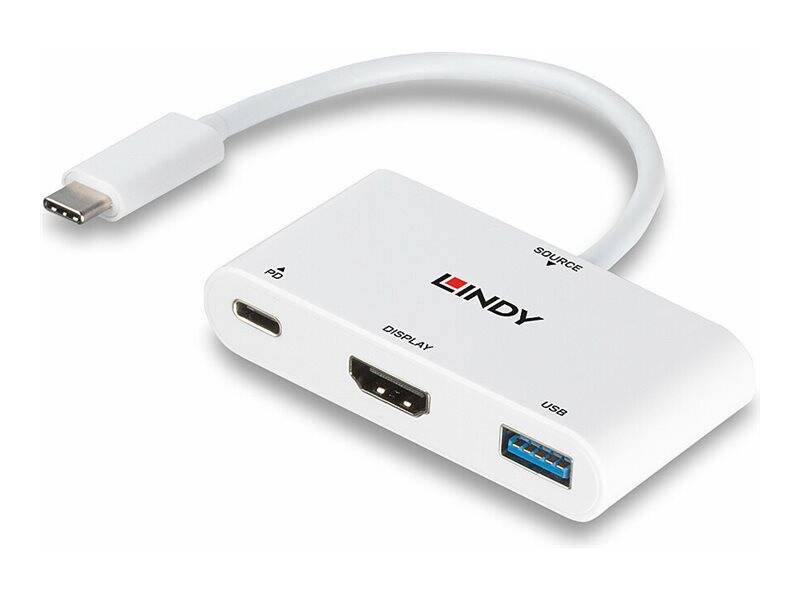 Lindy 43340 USB-c to HDMI 4k converter USB-a 3.2 port 100w pd black-null