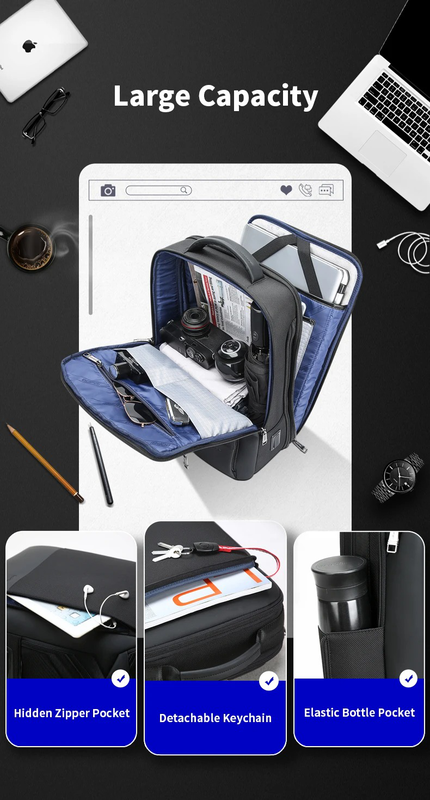 Bopai boston leather expandable business laptop backpack, , medium-null