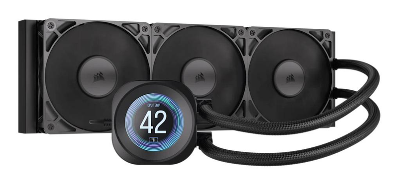 Corsair nautilus 360 rs lcd aio liquid CPU cooler 360mm 3x120mm rs120 fans 2.1in 480x480 ips lcd intel AMD black-null