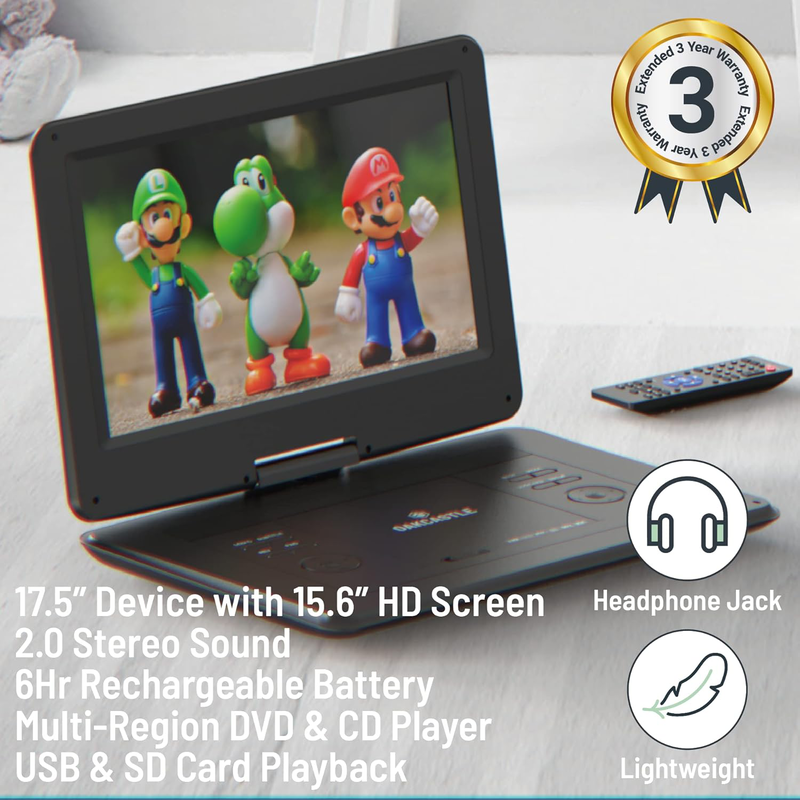 Majority dvd player portable & rechargeable 15.6&rdquo; swivel & flip HD screen (oakcastle), , medium-null