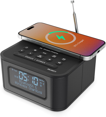 Majority radio bedside alarm clock,w/less charg,bt,fm,lcd w/temp darwin, , medium