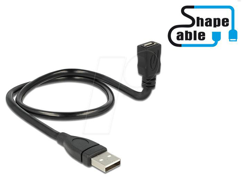 Delock shapecable / USB extension cable / micro-USB type b (f) to USB (m) / USB 2.0 / 50 cm / black-null