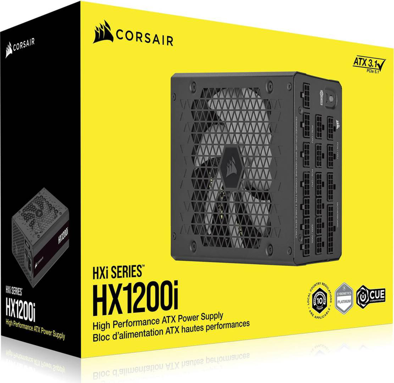 Corsair hx1200i hxi series 1200w cp-9020307-eu atx 3.1 fully modular power supply 80 plus platinum 12v-2x6 black-null