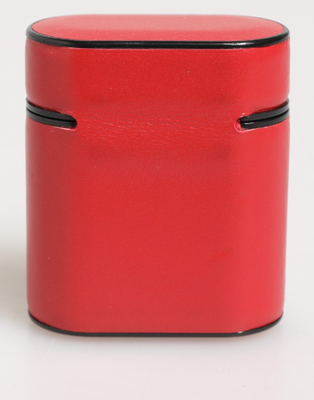 Red white calfskin leather logo flip holder AirPods case-null