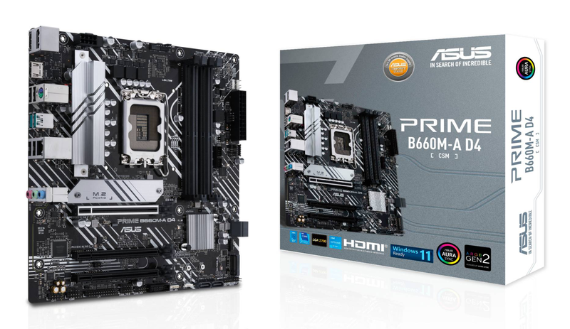 Asus prime b660m-a d4-csm business micro-atx motherboard lga 1700 intel b660 ddr4 pcie 4.0 dual m.2GBe HDMI dp black-null