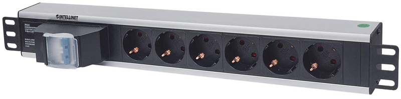 Intellinet 19" 1.5u rackmount 6-way power strip - german type", with double Air switch, no surge protection, 1.6m power cord - power distribution unit (rack-mountable) - output connectors: 6 - 1.5u - 19", , medium-null