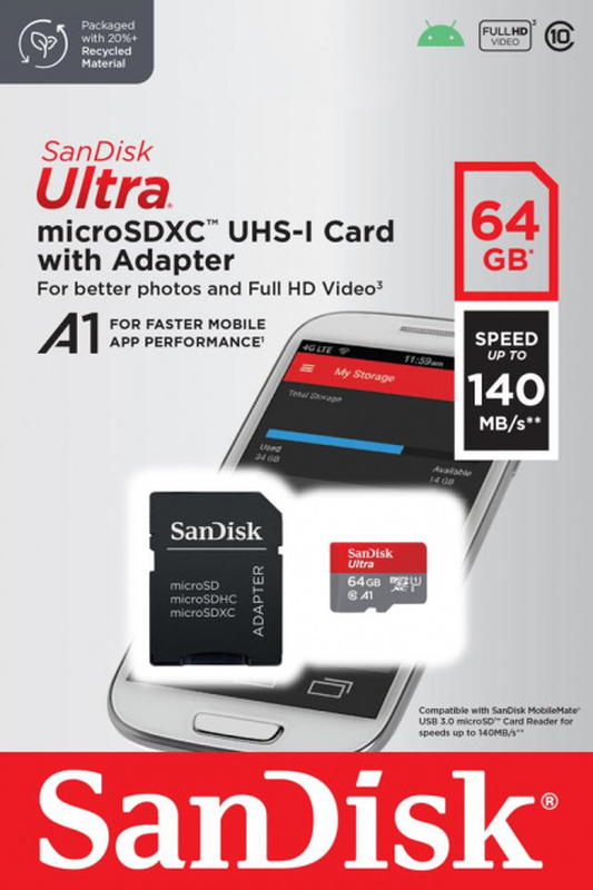 Sandisk ultra  microsdxc 64GB with adapter class 10 a1-null