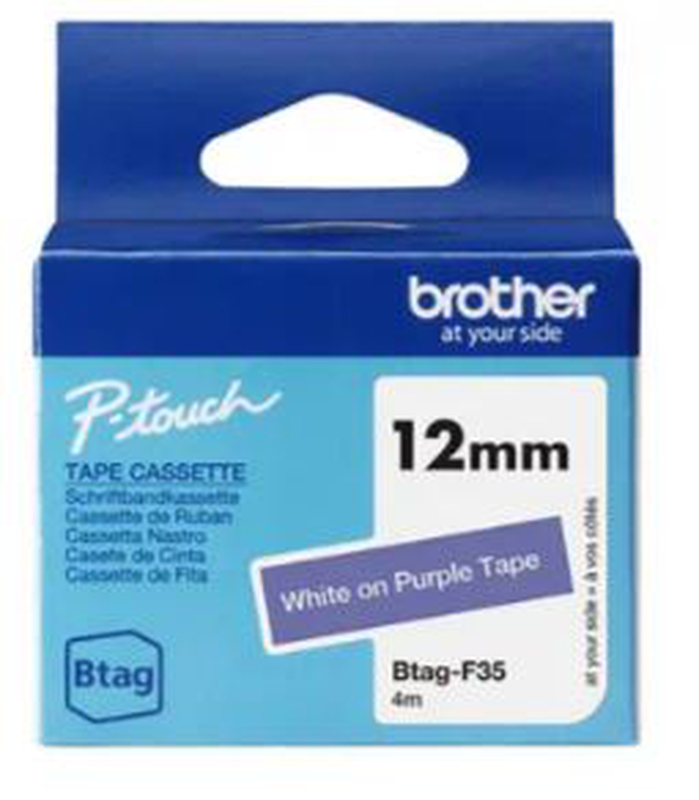 Brother p-touch btag btagf35 label tape 12mm x 4m &ndash; white on purple, , medium-null