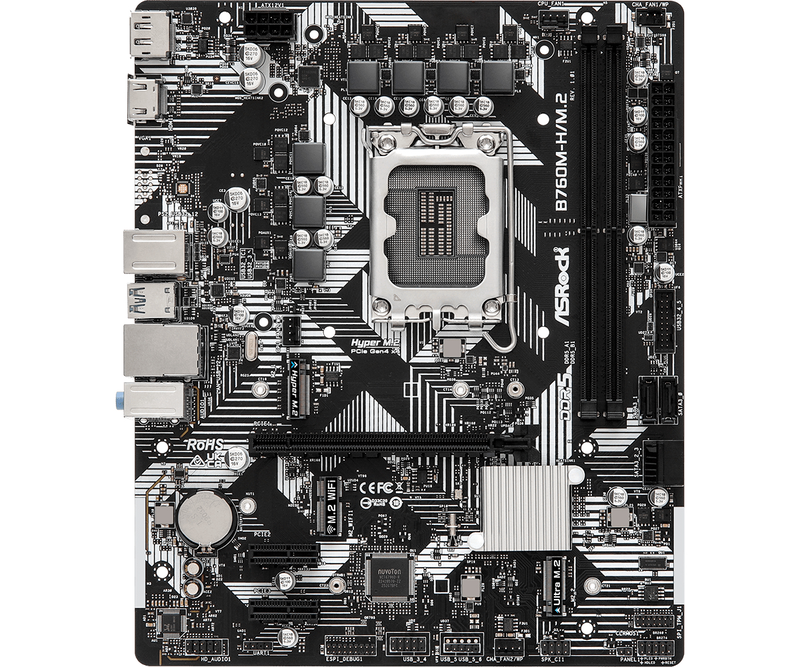 Asrock b760m-h/m.2 ddr5 micro-atx motherboard lga 1700 intel b760 pcie 4.0 dual m.2 USB-c HDMI dp gbe black-null