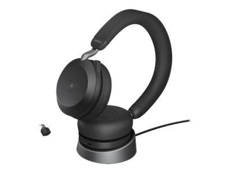 Jabra evolve2 75 / headset / on-ear / bluetooth / wireless, wired / active noise cancelling / USB-c / noise isolating / black / with charging stand / certified for microsoft teams, , medium-null