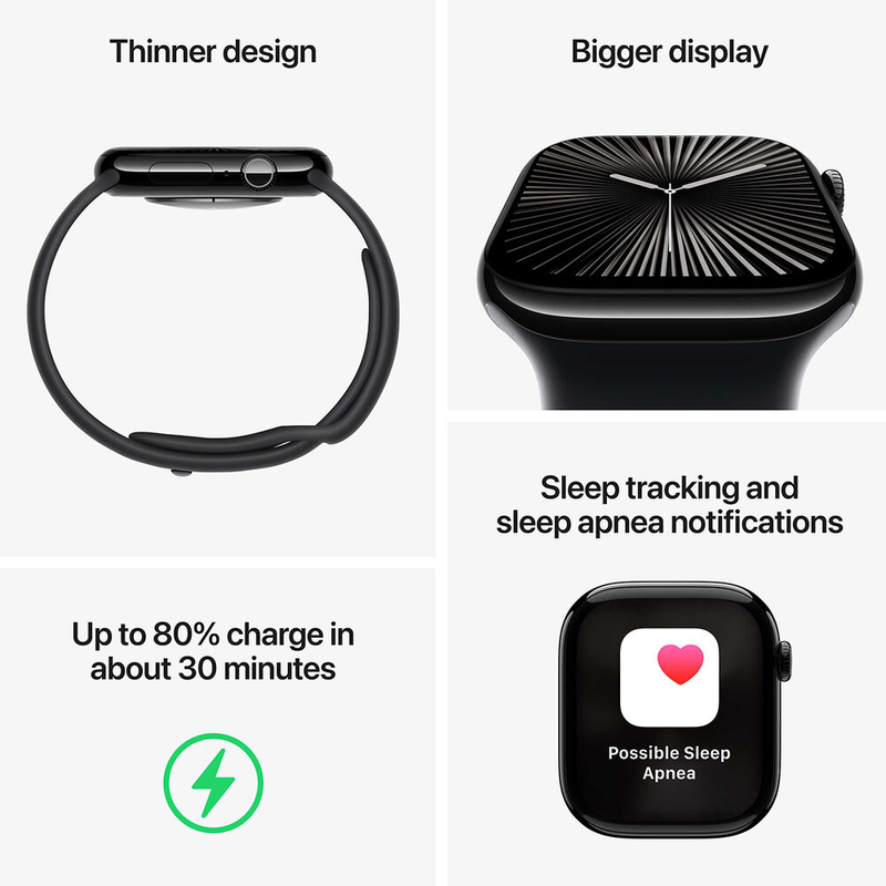 Apple watch series 10 GPS + cellular 46mm aluminum case with black sport band - m/l-null