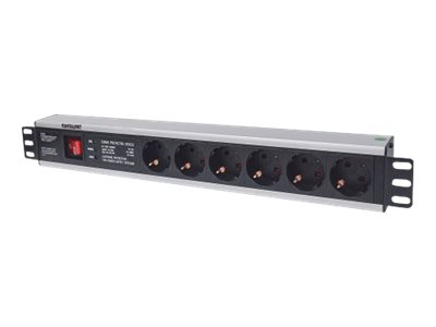 German type", with on/off switch and surge protection, 3m power cord (euro 2-pin plug) - power strip (rack-mountable) - ac 250 v - input: cee 7/4 - output connectors: 6 (cee 7/3) - 1.5u - 19" - 3 m - germany - black, , medium