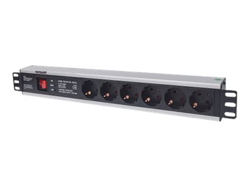German type", with on/off switch and surge protection, 3m power cord (euro 2-pin plug) - power strip (rack-mountable) - ac 250 v - input: cee 7/4 - output connectors: 6 (cee 7/3) - 1.5u - 19" - 3 m - germany - black, , medium-null