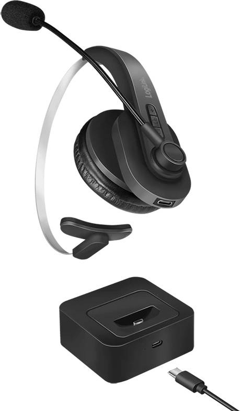 Logilink bt0059 mono bluetooth 5.0 headset on-ear wireless with charging stand folding boom mic USB-c black-null