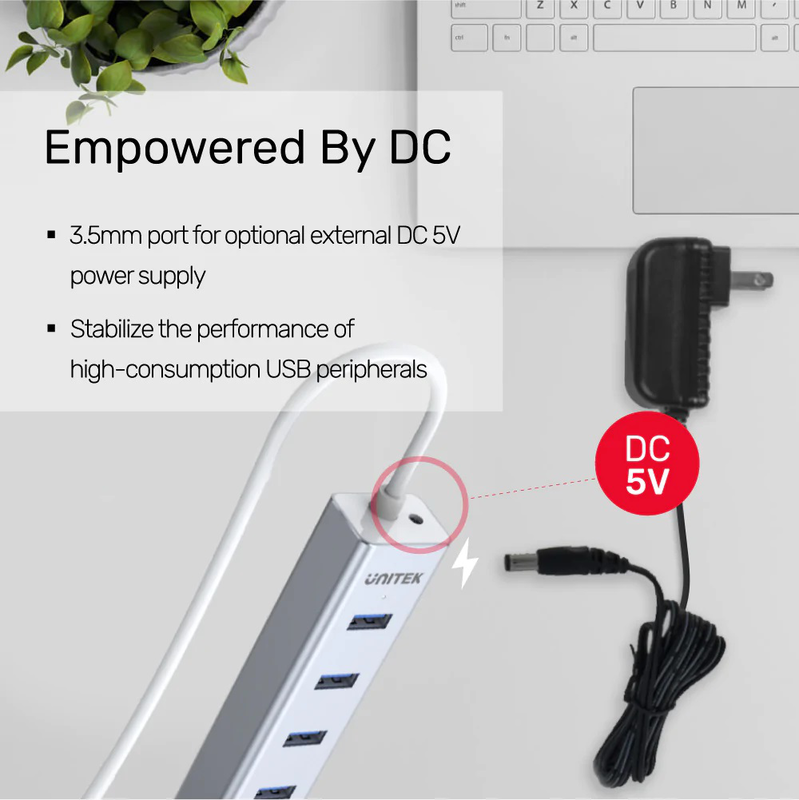 Unitek USB-a hub 7-port USB3.0 supports 5v2a power adaptor y-3090, , medium-null
