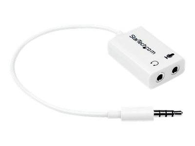 Startech.com 4 position microphone and headphone splitter 3.5 mm 4 pin / headset splitter / stereo mini jack female to 4-pole mini jack male / white, , medium-null