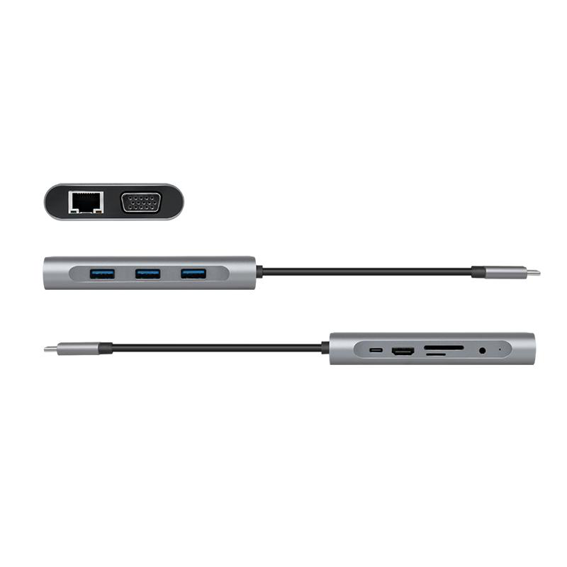 Logilink ua0383 USB-c 3.2 10-in-1 docking station &mdash; 4k HDMI, vga, gigabit ethernet, 3x USB 3.0, sd reader, 100w pd, silver-null