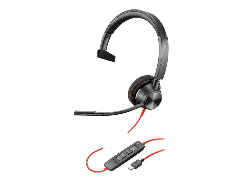 Poly blackwire 3310 - blackwire 3300 series - headset - on-ear - wired - active noise cancelling - USB-c - black - uc certified, , medium-null