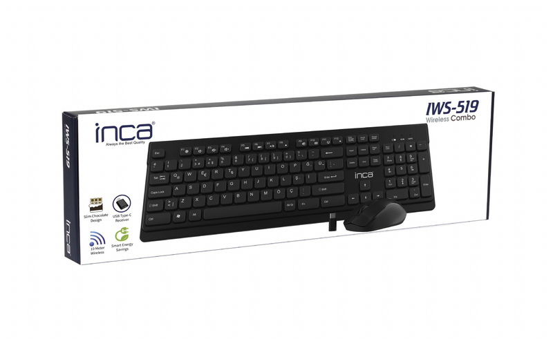 Inca iws-519 wireless keyboard and mouse set black  turkish q layout, , medium-null