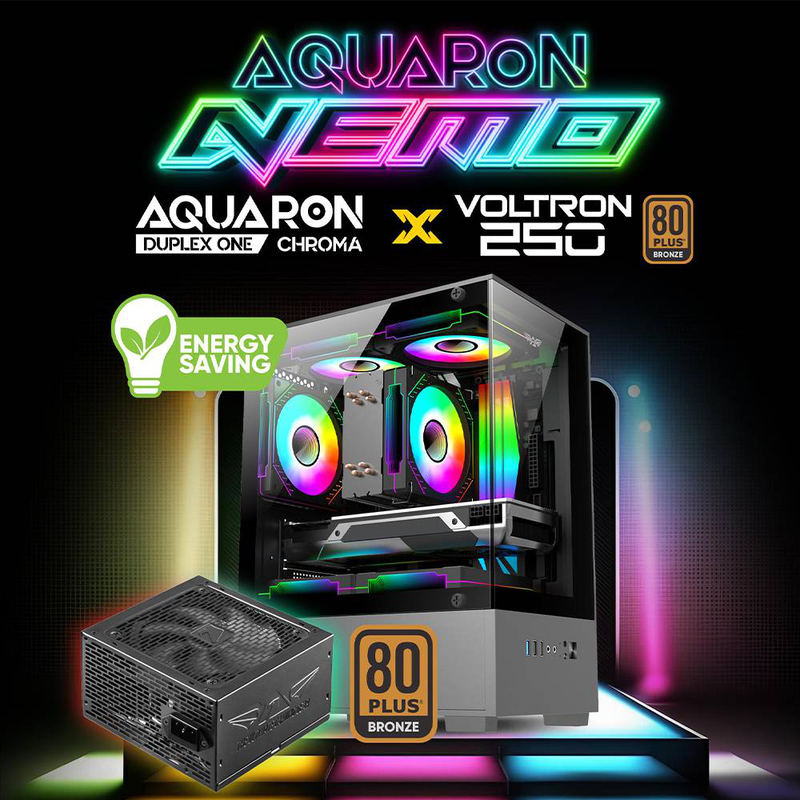 Armaggeddon gaming case m-atx aquaron nemo black (3x chroma fans & 250w 80+ psu), , medium-null