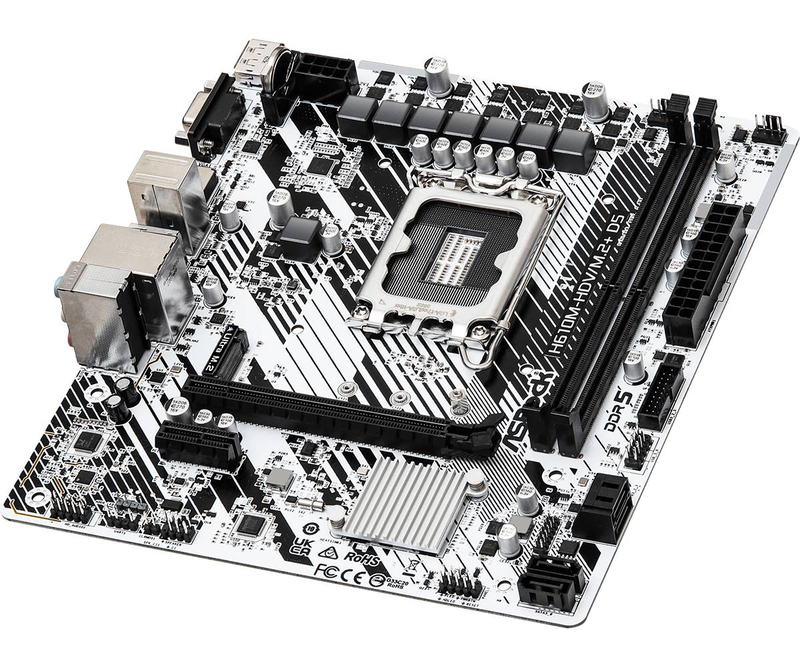 Asrock h610m-hdv/m.2+ d5 micro-atx motherboard lga 1700 intel h610 ddr5 pcie 4.0 m.2 USB-c HDMI dp vga gbe black-null