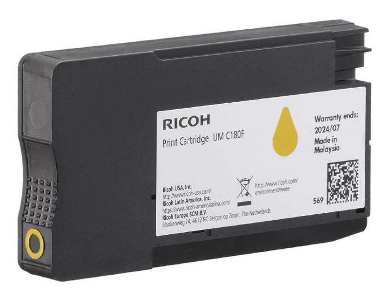 Ricoh 408520 yellow ink print cartridge for ijm c180f colour inkjet mfp up to 1600 pages-null