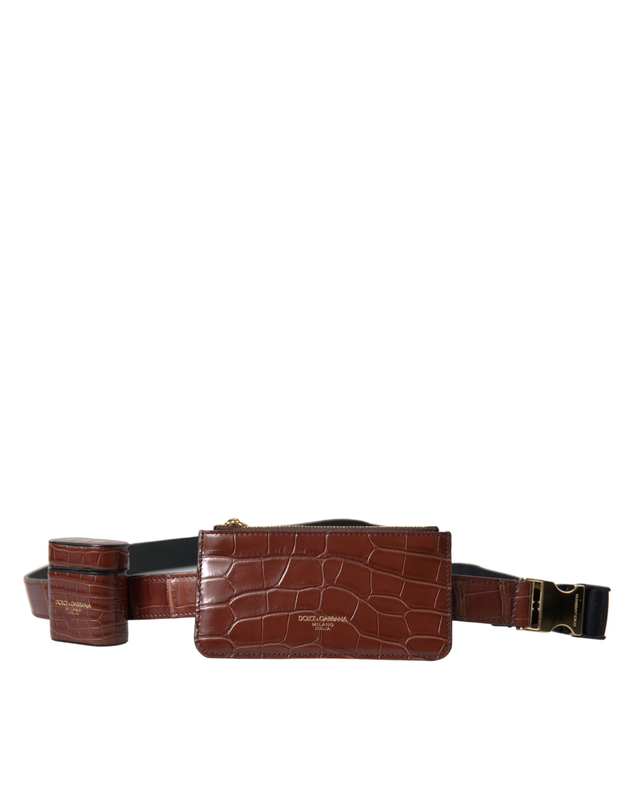 Brown alligator leather AirPods case coin purse wallet-null