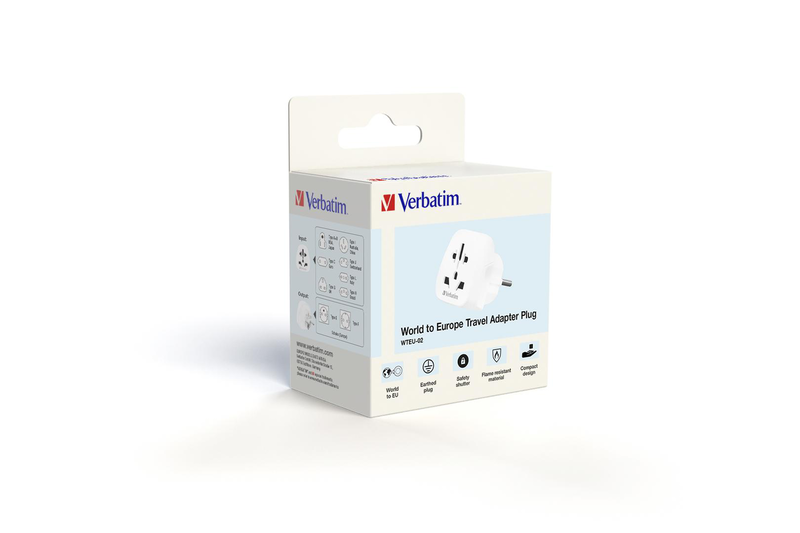 Verbatim wteu-02 - power connector adaptor - type a, type b, type c, type g, type i, type j, type l, type n (p) to type e, type f (r) - 100-250 v - 10 a - europe, , medium-null